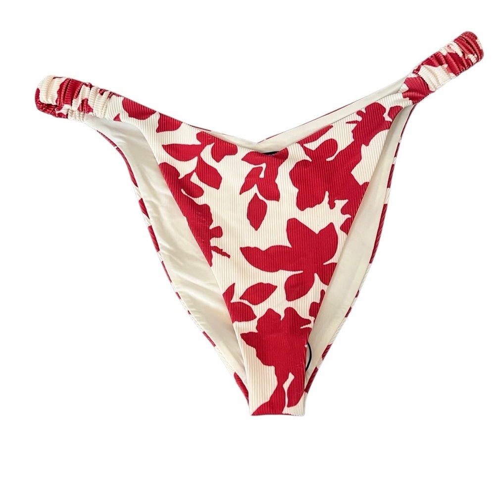 Beach Riot Red and White Floral High Waist Ribbed Swim Bottoms Size XL‎ NWOT